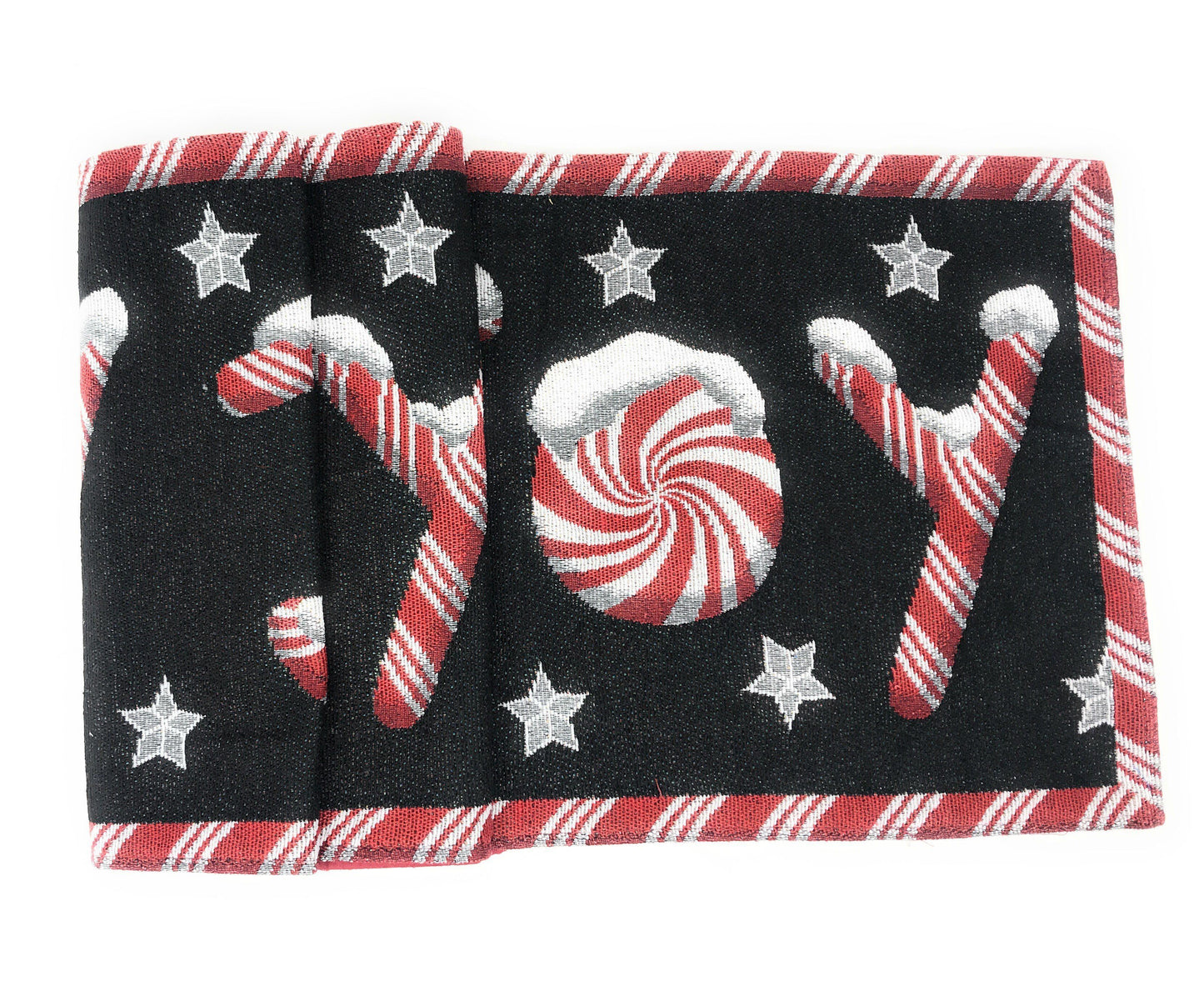 DaDa Bedding Peppermint Joy Red Black Holiday Tapestry Dining Table Runner (12904)