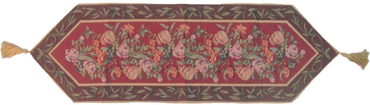 DaDa Bedding Romantic Floral Field of Roses Burgundy Red Tapestry Table Runner (5594)