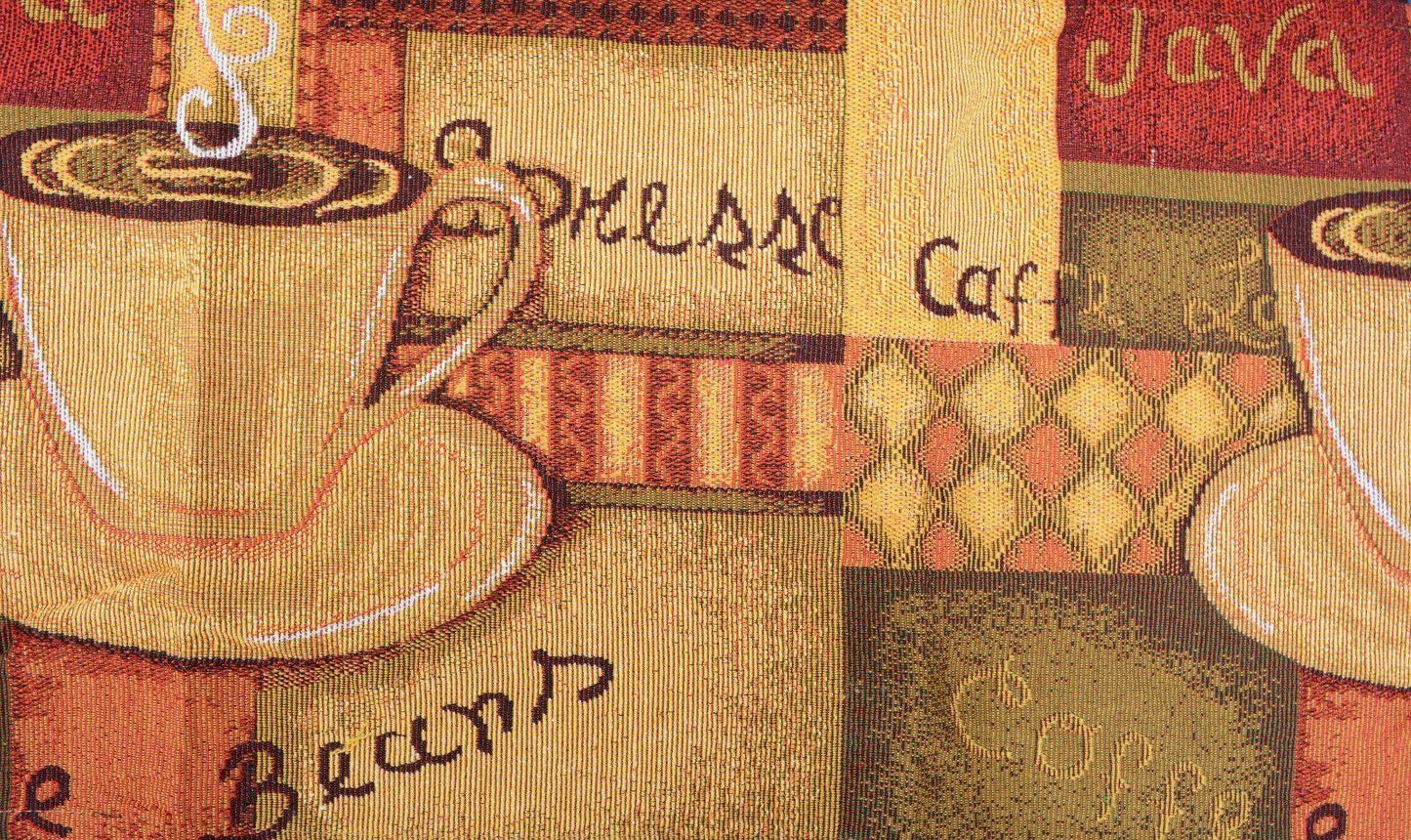 DaDa Bedding Set of 3-Pieces - Smell of Coffee Café Cup Orange Brown Woven Tapestry Dining Table Runners (9912)