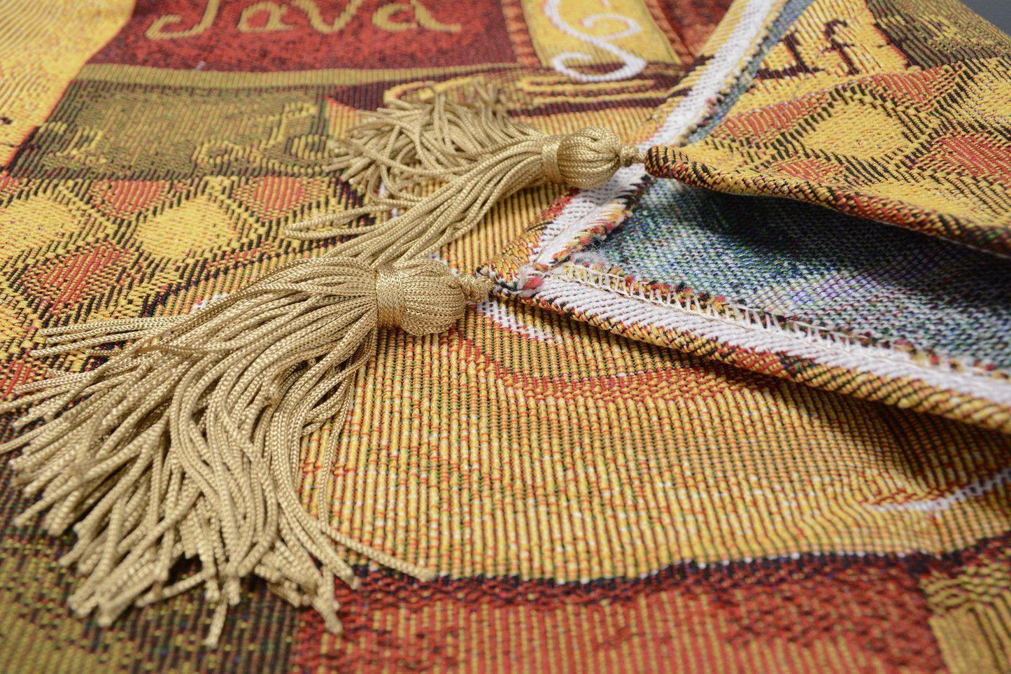 DaDa Bedding Set of 3-Pieces - Smell of Coffee Café Cup Orange Brown Woven Tapestry Dining Table Runners (9912)