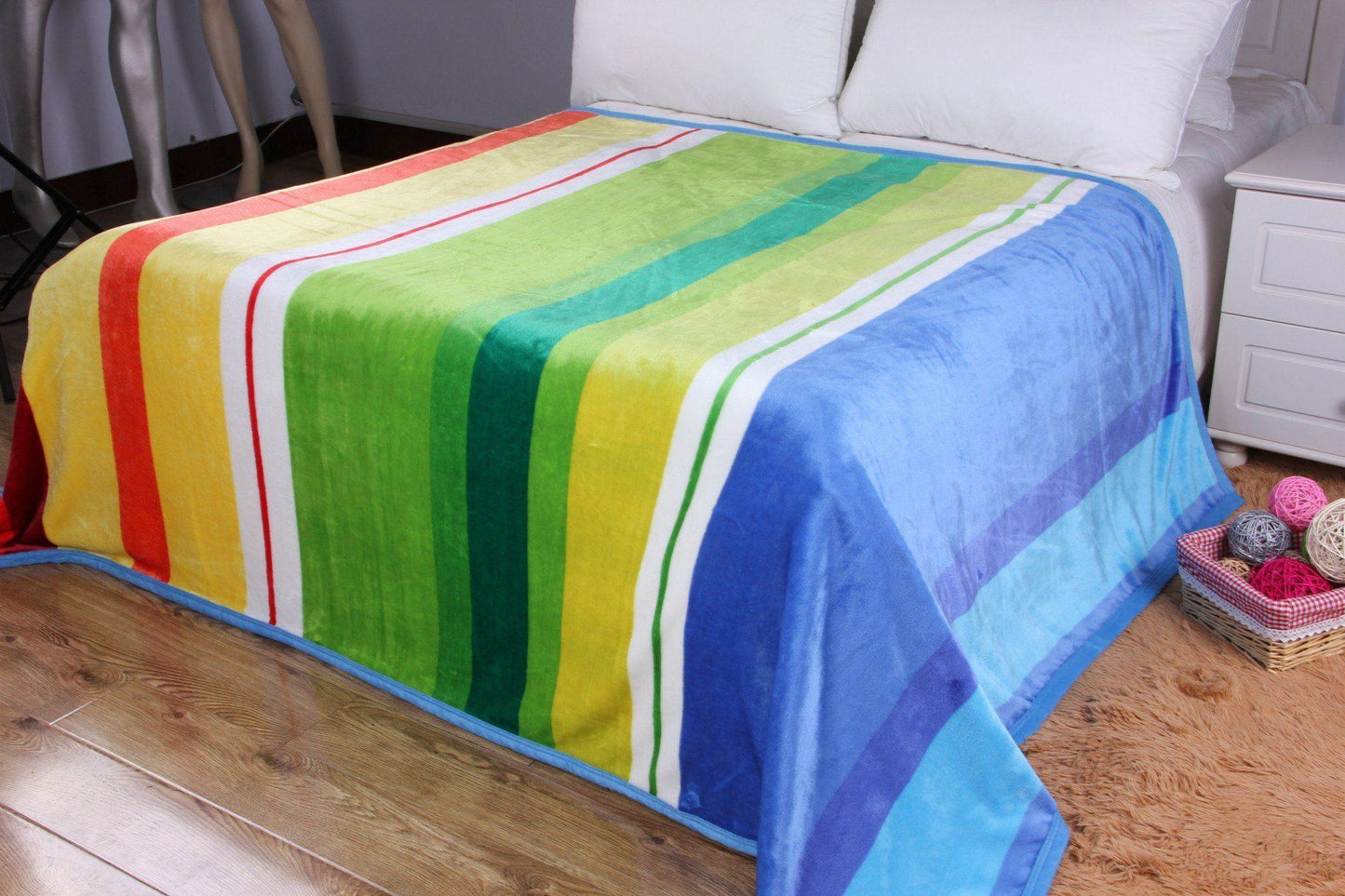 DaDa Bedding Colorful Striped Rainbow Reversible Plush Luxe Flannel Fleece Throw Blanket (XY9867)
