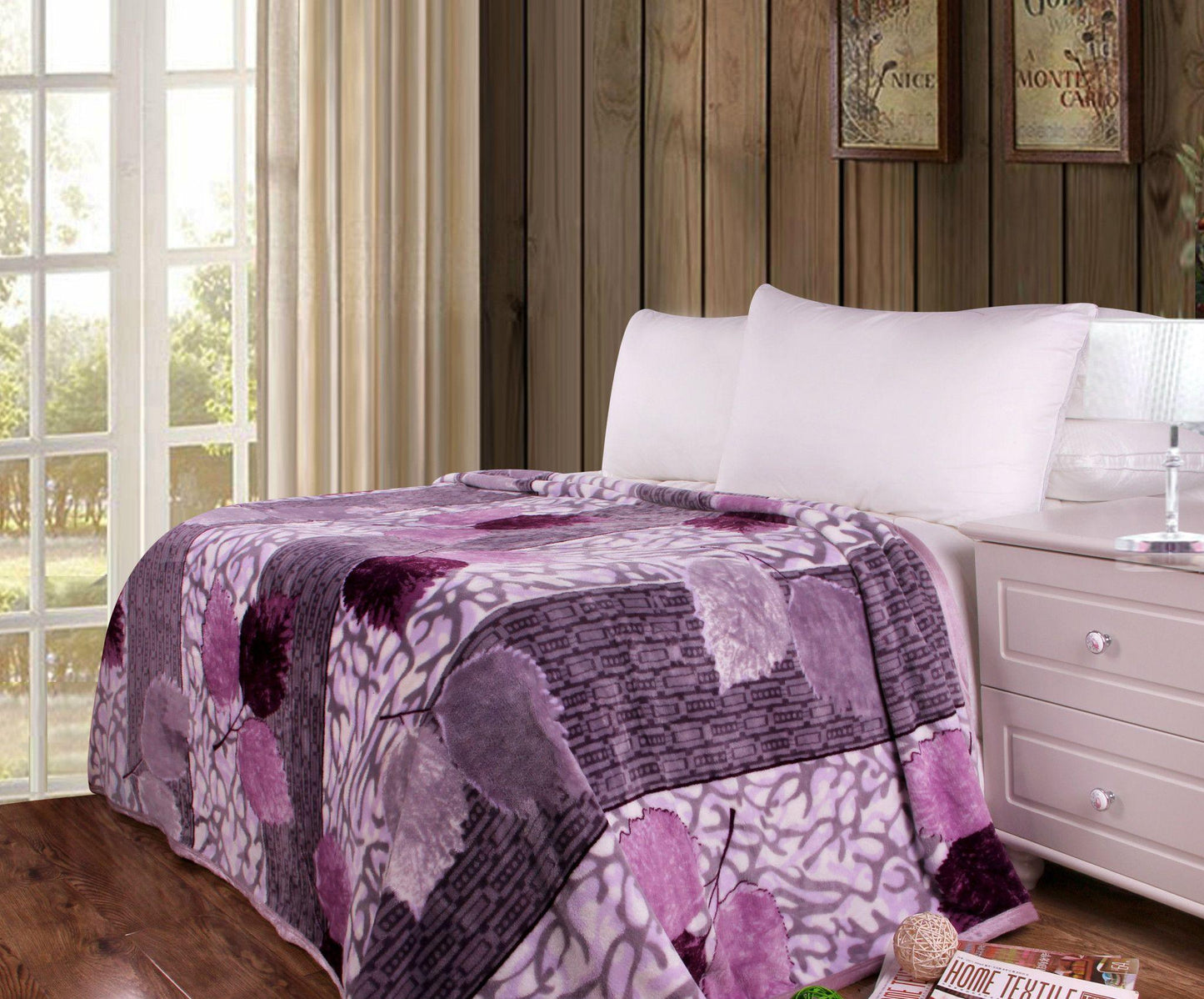 DaDa Bedding Orchid Blossoms Striped Floral Lavender Plush Fleece Flannel Throw Blanket (XY9833)