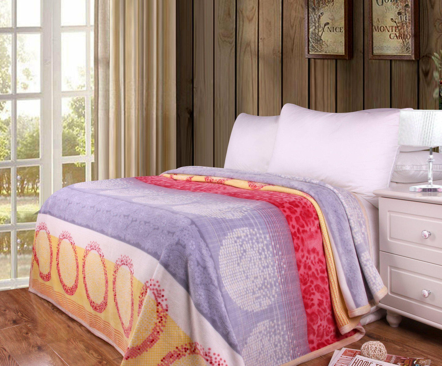 DaDa Bedding Seashore Sunny Yellow Lavender Floral Flannel Mink Fleece Throw Blanket (XY9901)