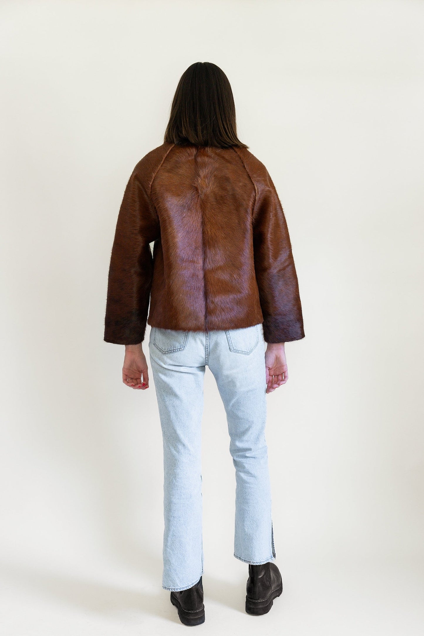 Cowhide Brown Leather Bomber Jacket For Women